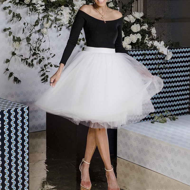 WDPL Wedding Planning Women's A Line Short Knee Length Tutu Tulle Prom Party Skirt Medium White - Image 2